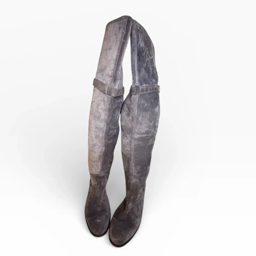 Via Uno Womens Grey Suede Buckle Strap Over The Knee Boots Size 6
